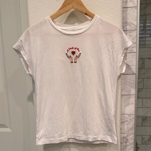 Sandro White Tee with Red Embroidery